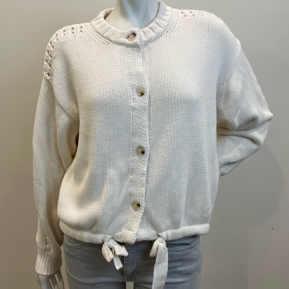 KERRI ROSENTHAL White Bow Oversized Cardigan Sweater